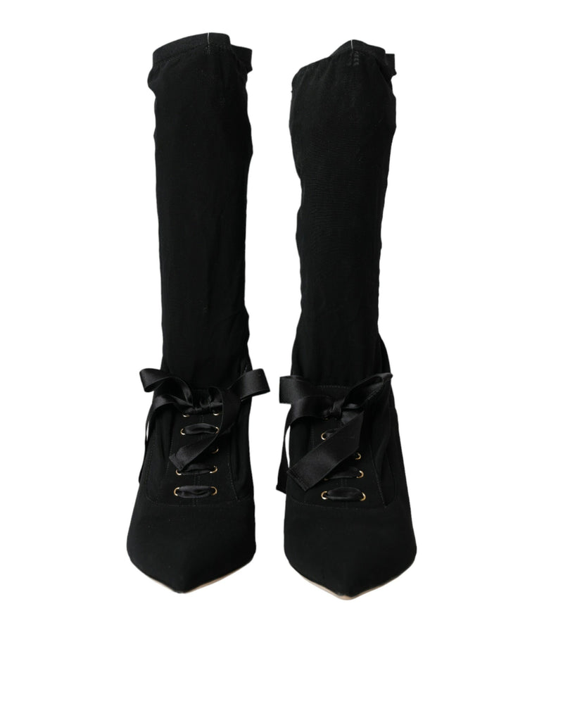 Dolce & Gabbana Black Stiletto Heels Mid Calf Boots