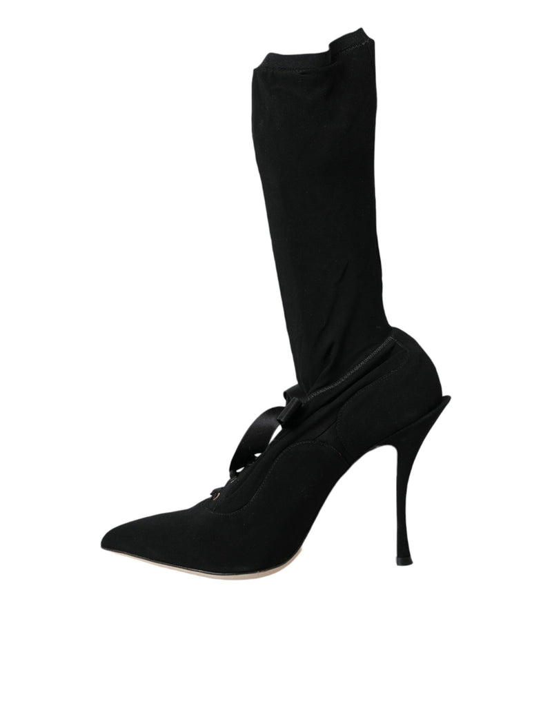 Dolce & Gabbana Black Stiletto Heels Mid Calf Boots