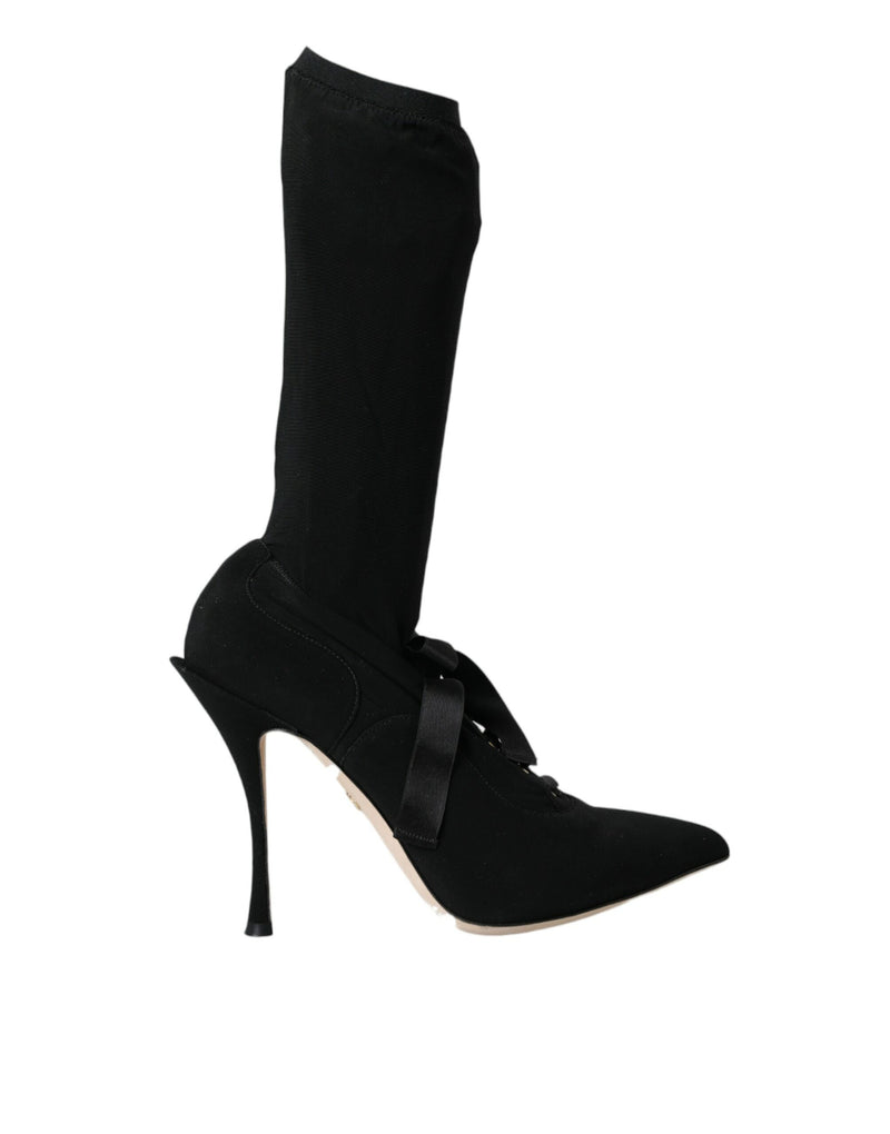 Dolce & Gabbana Black Stiletto Heels Mid Calf Boots