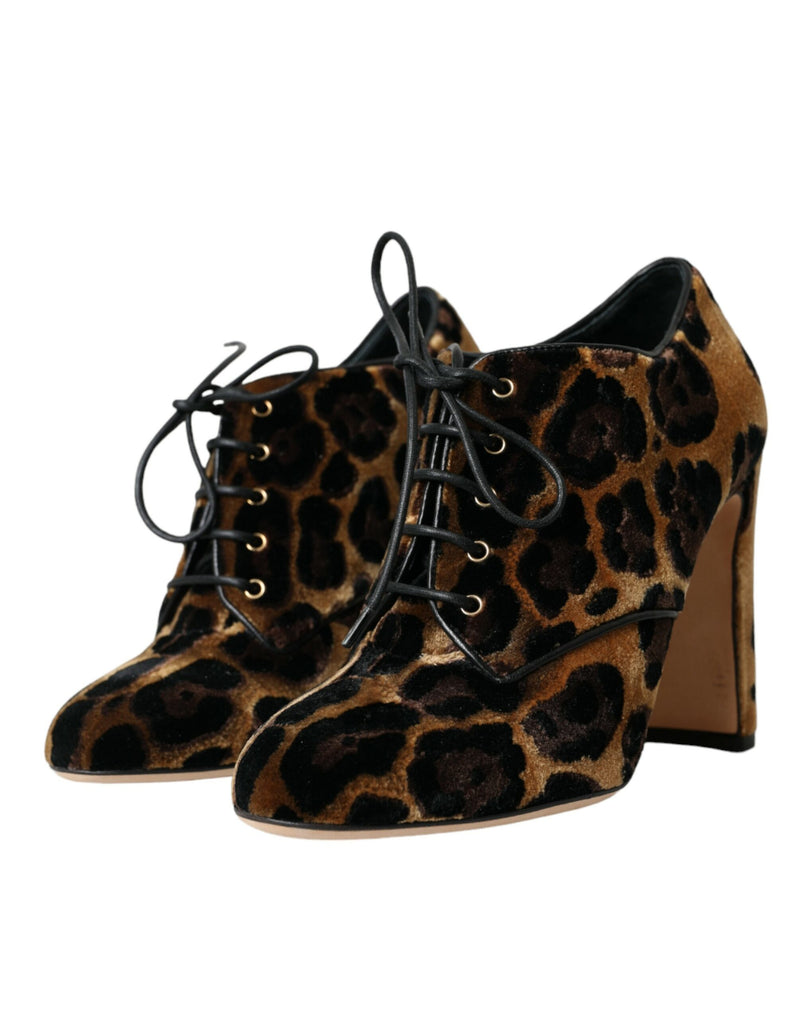 Dolce & Gabbana Brown Leopard Hair Lace Up Booties