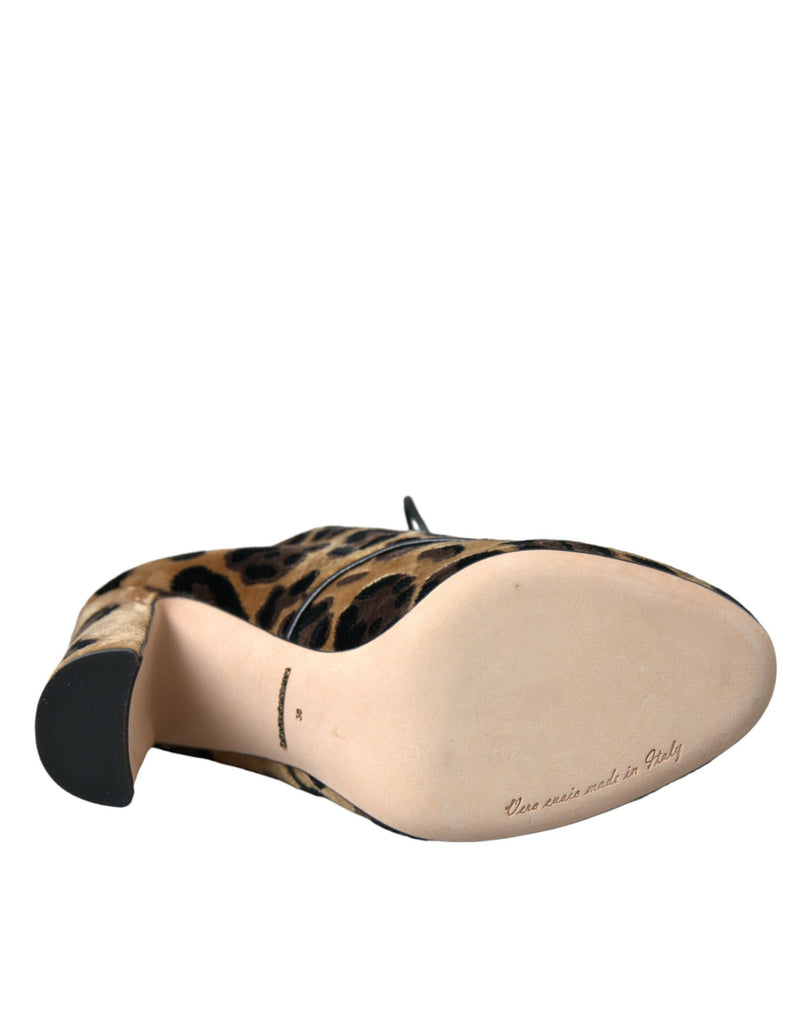 Dolce & Gabbana Brown Leopard Hair Lace Up Booties