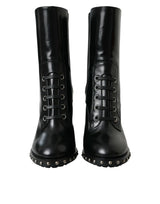 Dolce & Gabbana Black Leather Studded Lace Up Boots