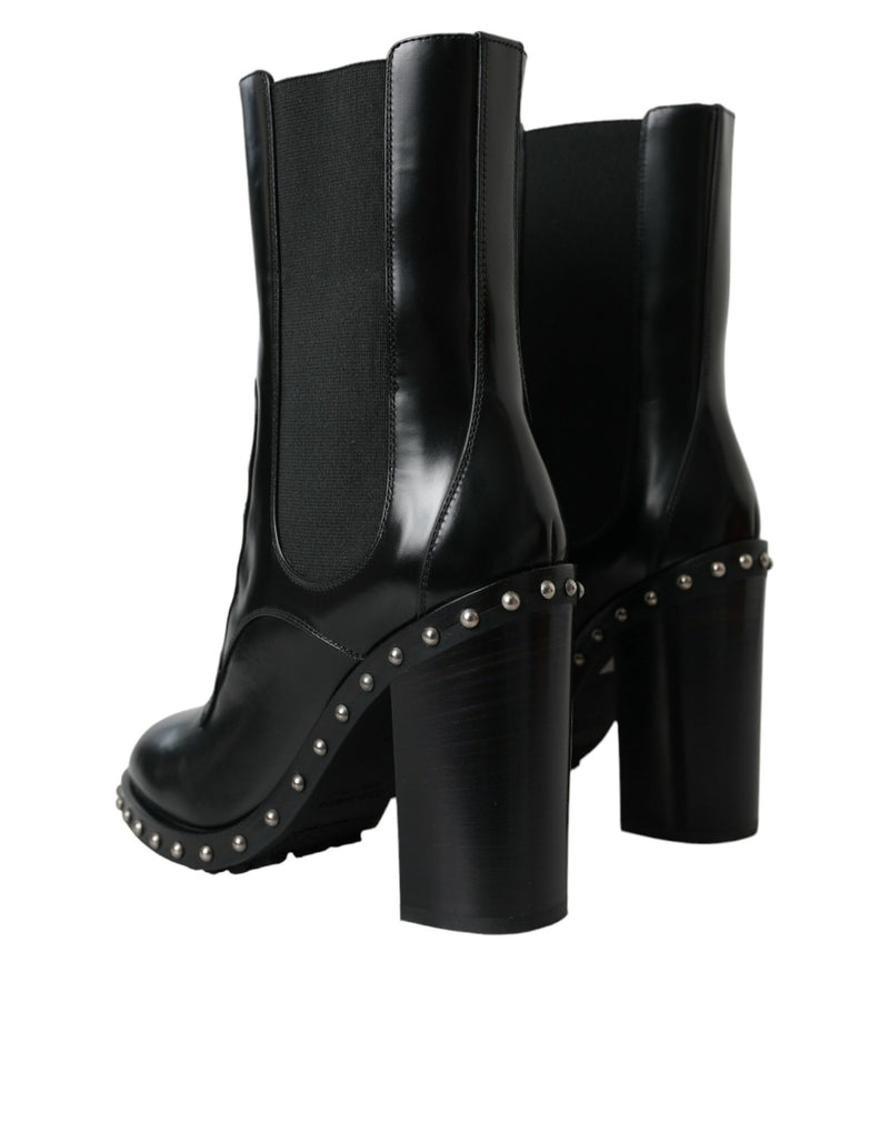 Dolce & Gabbana Black Leather Studded Lace Up Boots