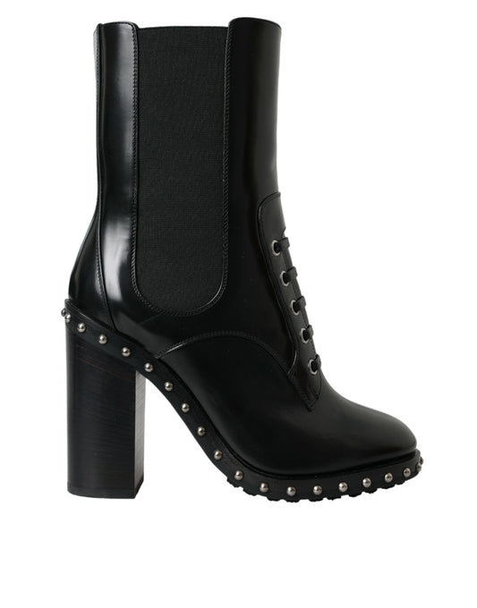 Dolce & Gabbana leren laarzen met studs en vetersluiting, zwart.