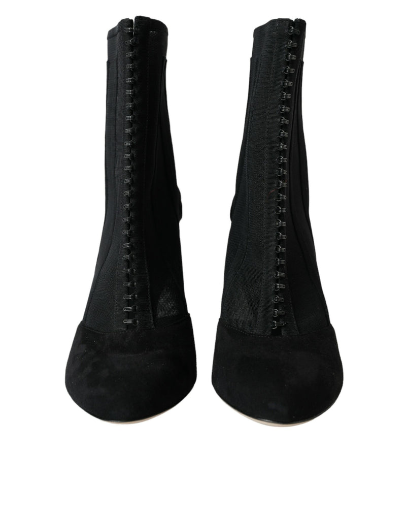 Dolce & Gabbana Black Mesh Stiletto Heels Ankle Boots