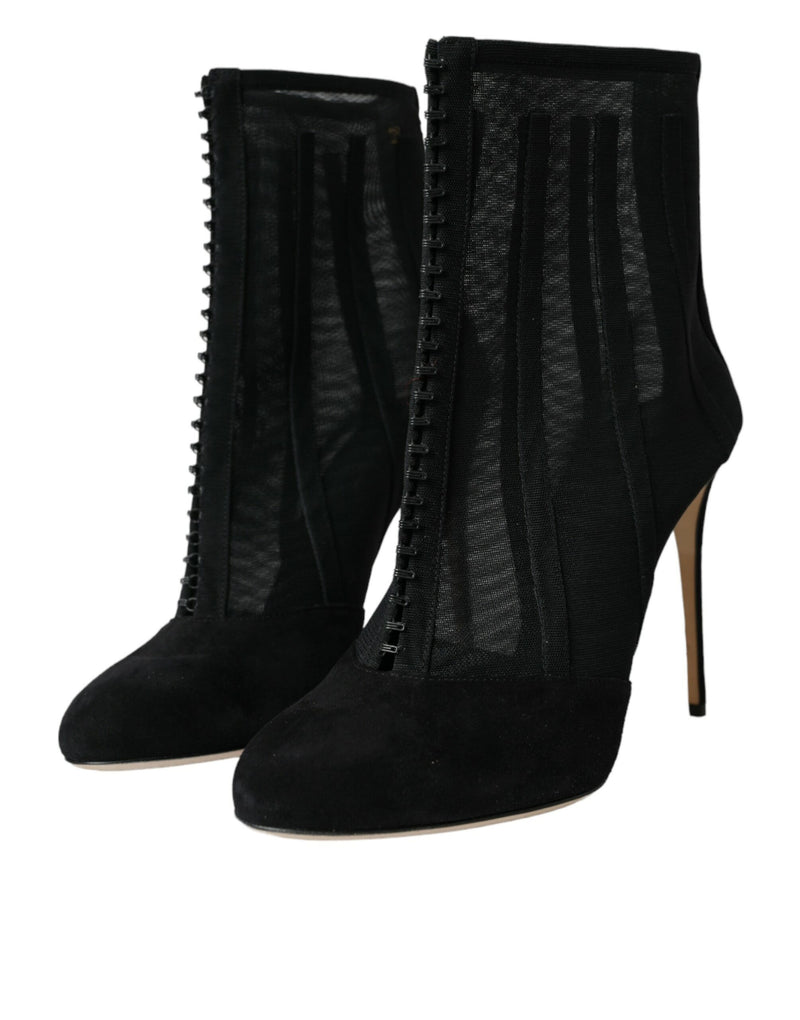 Dolce & Gabbana Black Mesh Stiletto Heels Ankle Boots