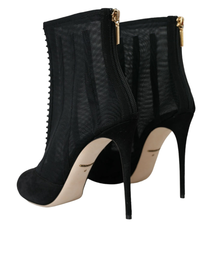 Dolce & Gabbana Black Mesh Stiletto Heels Ankle Boots