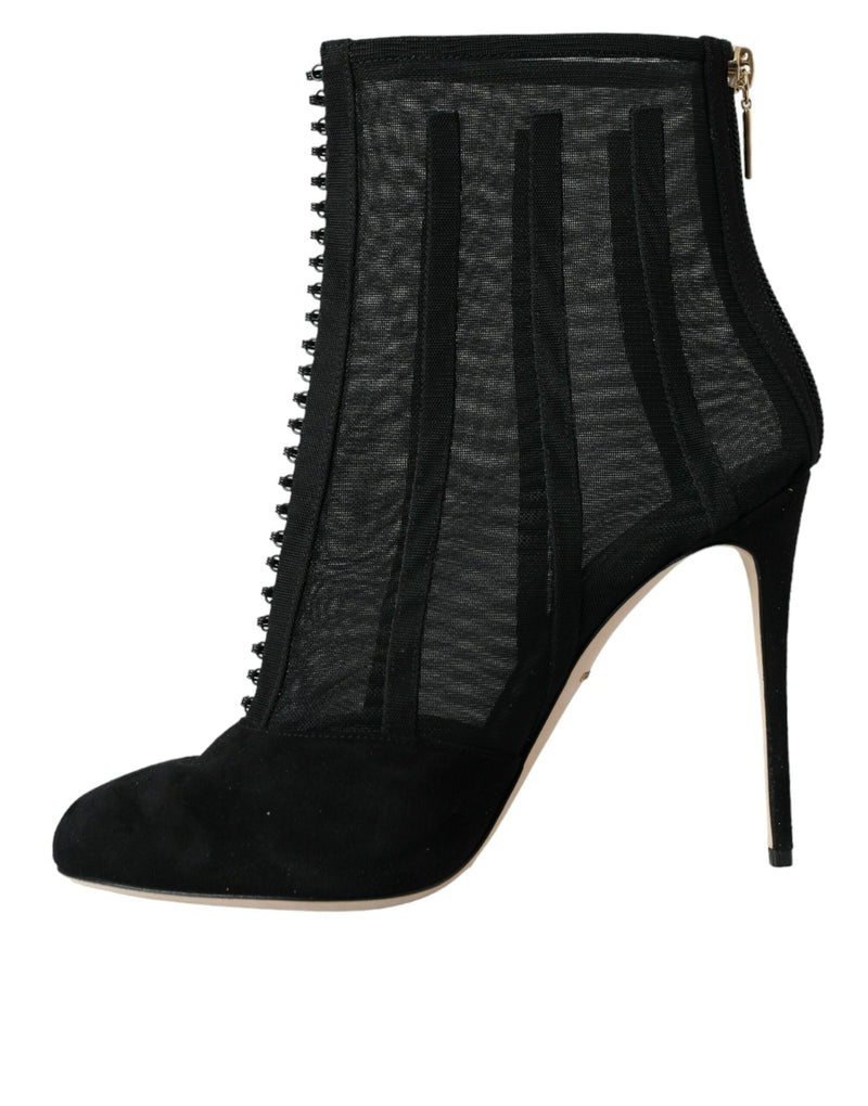Dolce & Gabbana Black Mesh Stiletto Heels Ankle Boots