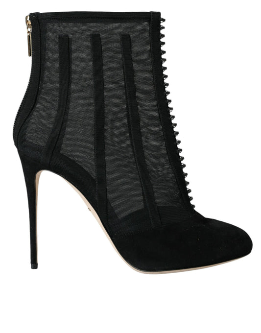 Dolce & Gabbana zwarte mesh stiletto enkellaarsjes