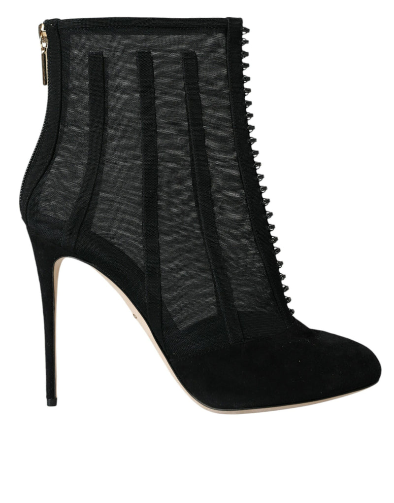 Dolce & Gabbana Black Mesh Stiletto Heels Ankle Boots