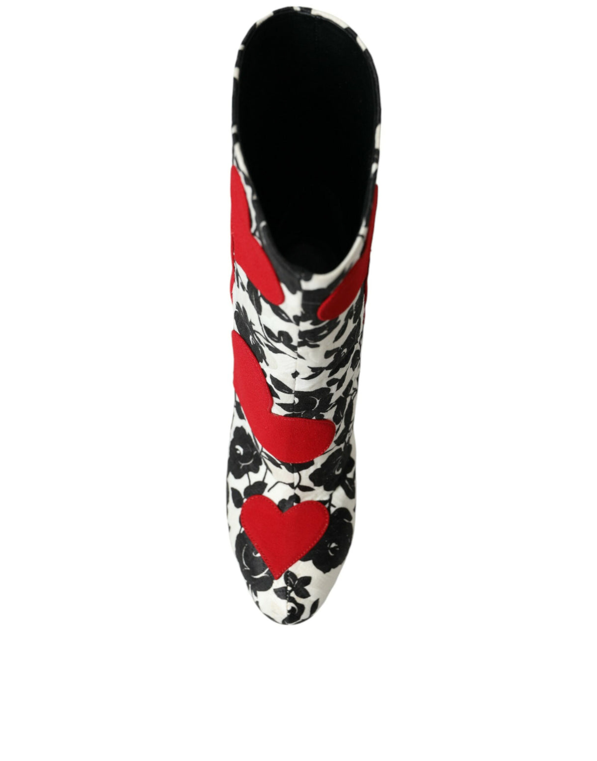 Dolce & Gabbana White Floral Hearts Leather High Boots