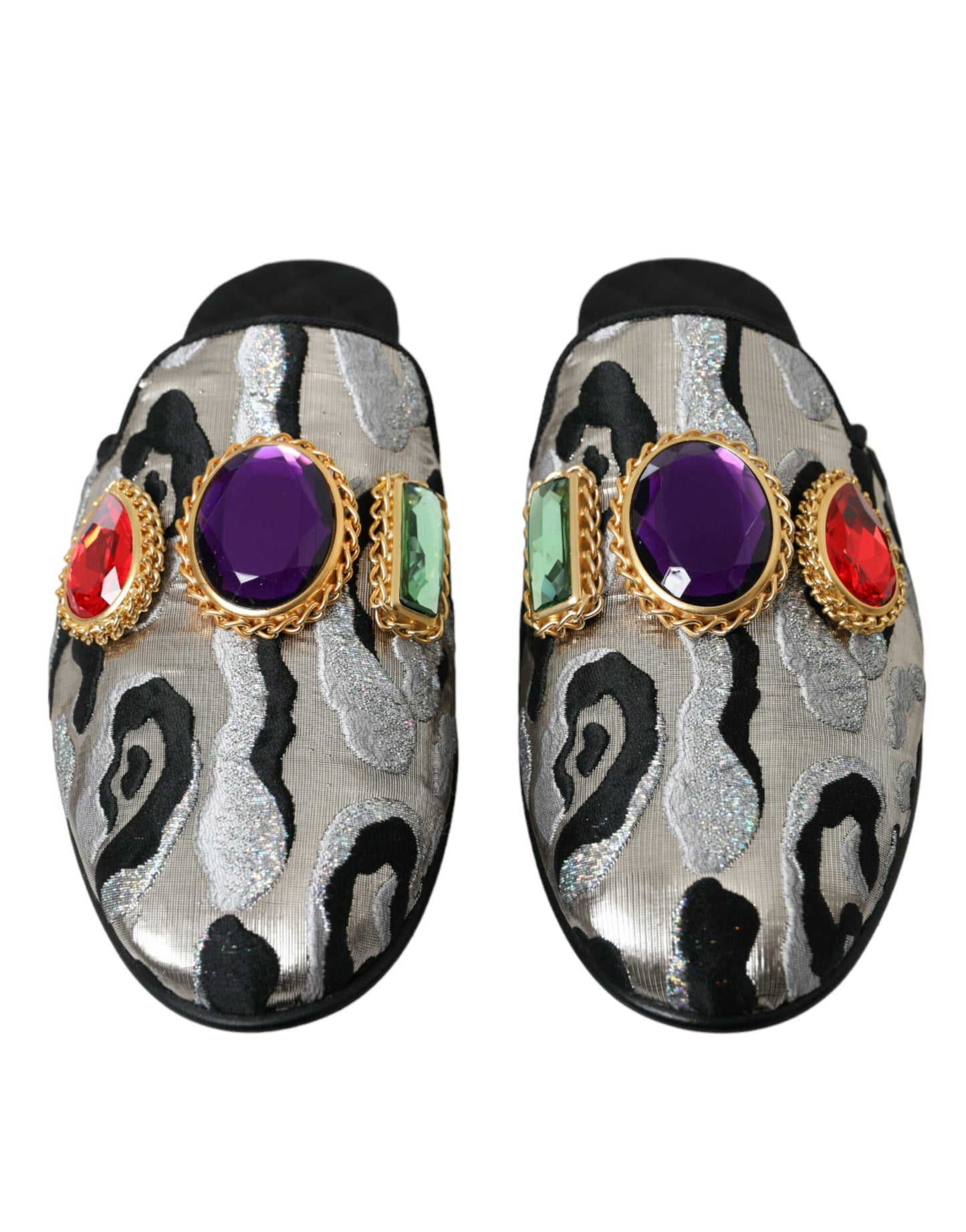 Sandales plates à cristaux en jacquard gris de Dolce & Gabbana