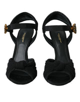 Dolce & Gabbana Black Suede Embellished Heels Sandals