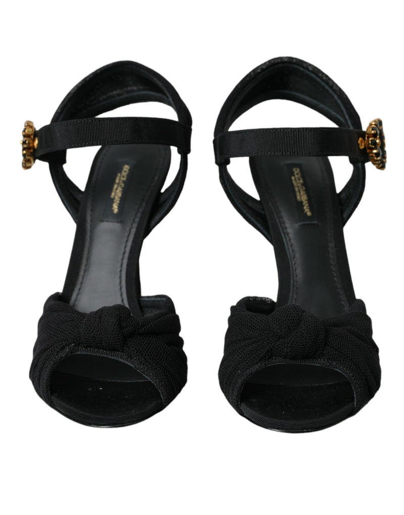 Dolce & Gabbana Black Suede Embellished Heels Sandals