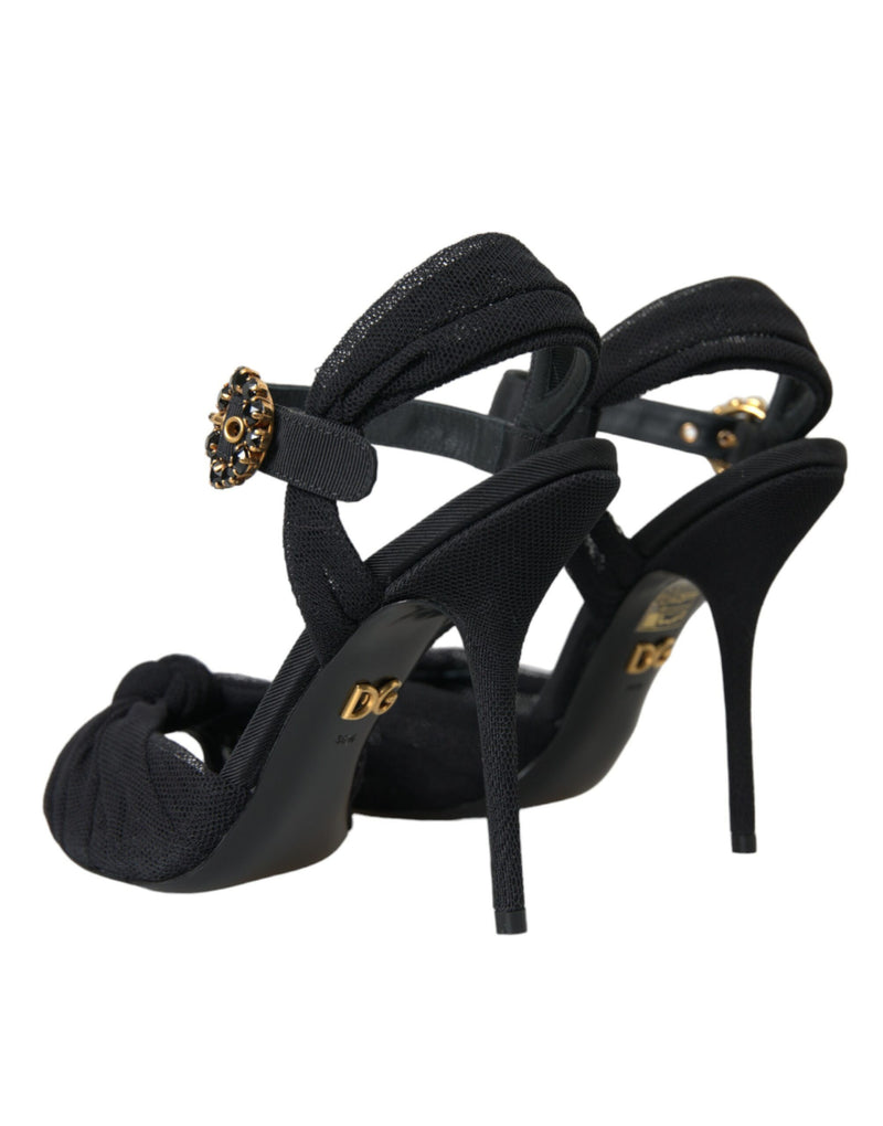 Dolce & Gabbana Black Suede Embellished Heels Sandals