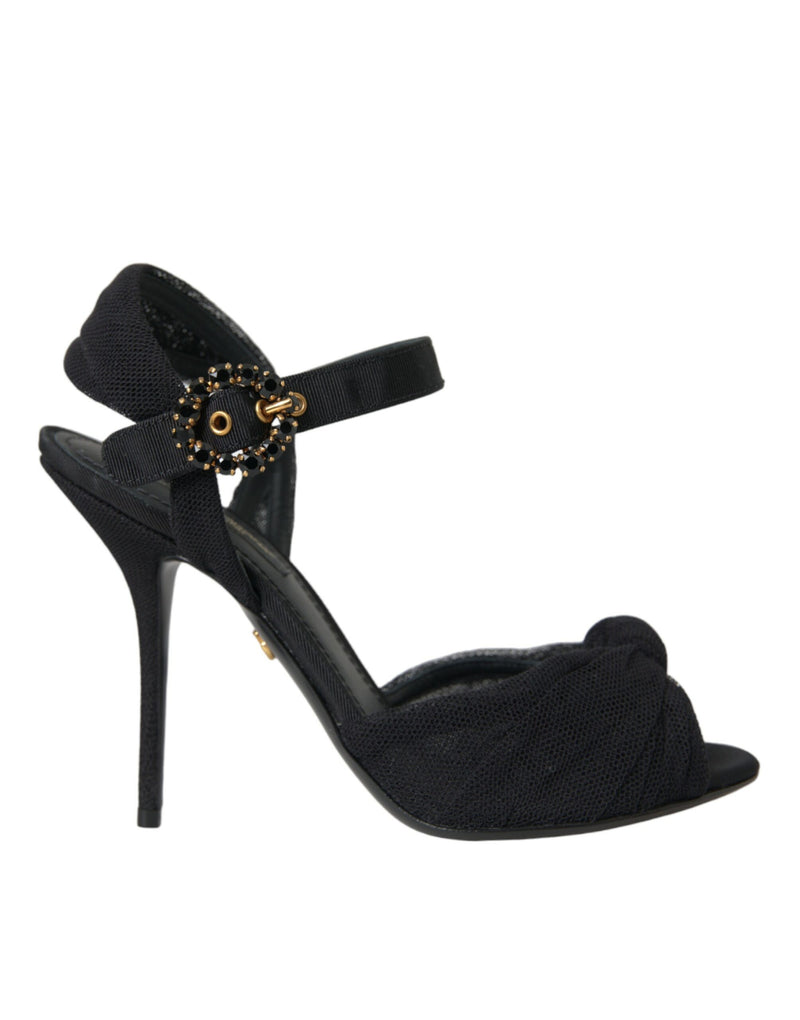 Dolce & Gabbana Black Suede Embellished Heels Sandals