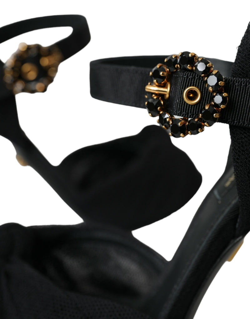Dolce & Gabbana Black Suede Embellished Heels Sandals
