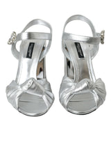 Dolce & Gabbana Sandales à Talons en Cuir Agneau Argent