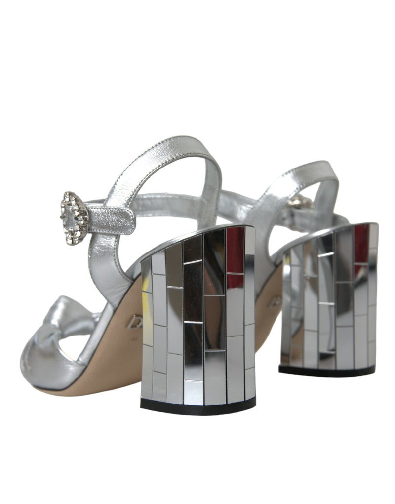 Dolce & Gabbana Sandales à Talons en Cuir Agneau Argent
