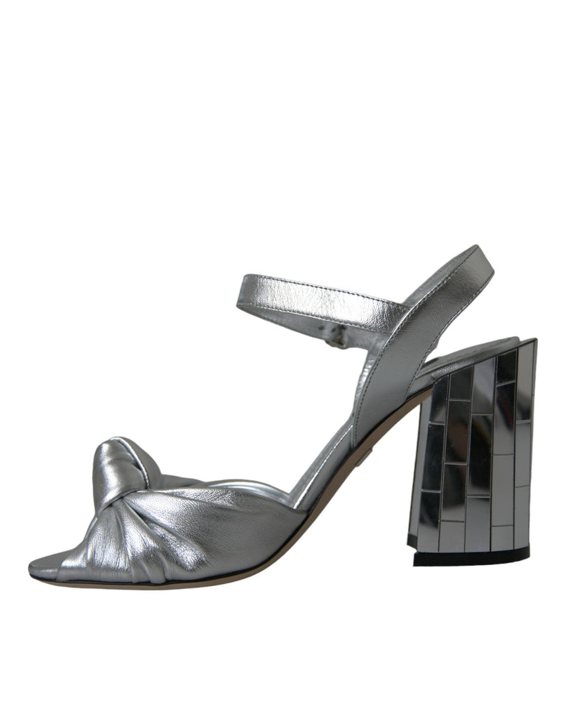 Dolce & Gabbana Sandales à Talons en Cuir Agneau Argent
