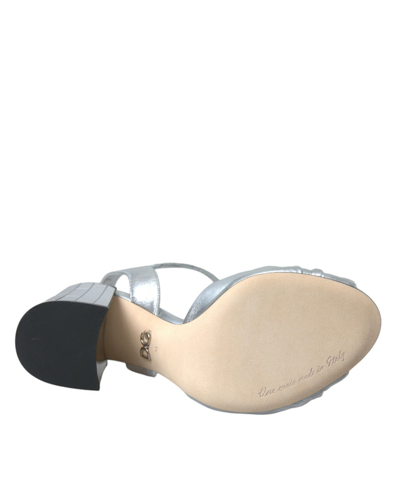 Dolce & Gabbana Sandales à Talons en Cuir Agneau Argent