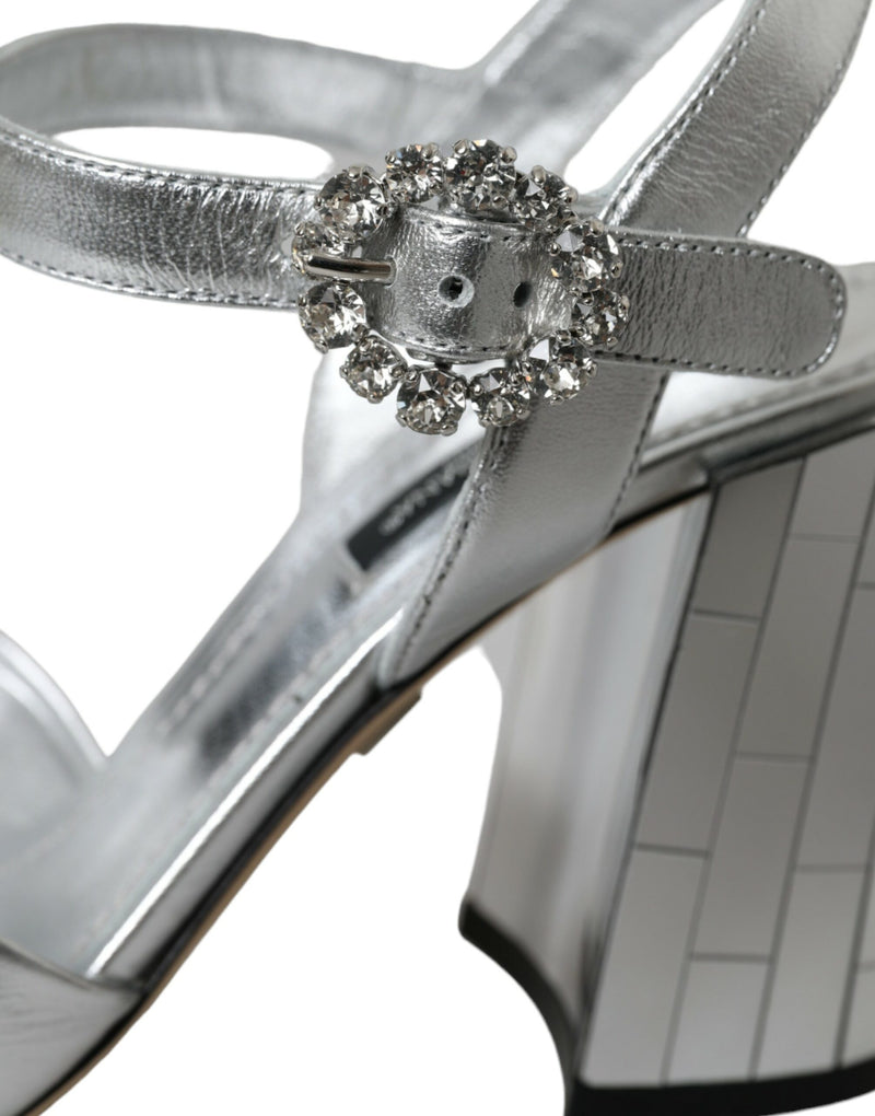 Dolce & Gabbana Sandales à Talons en Cuir Agneau Argent