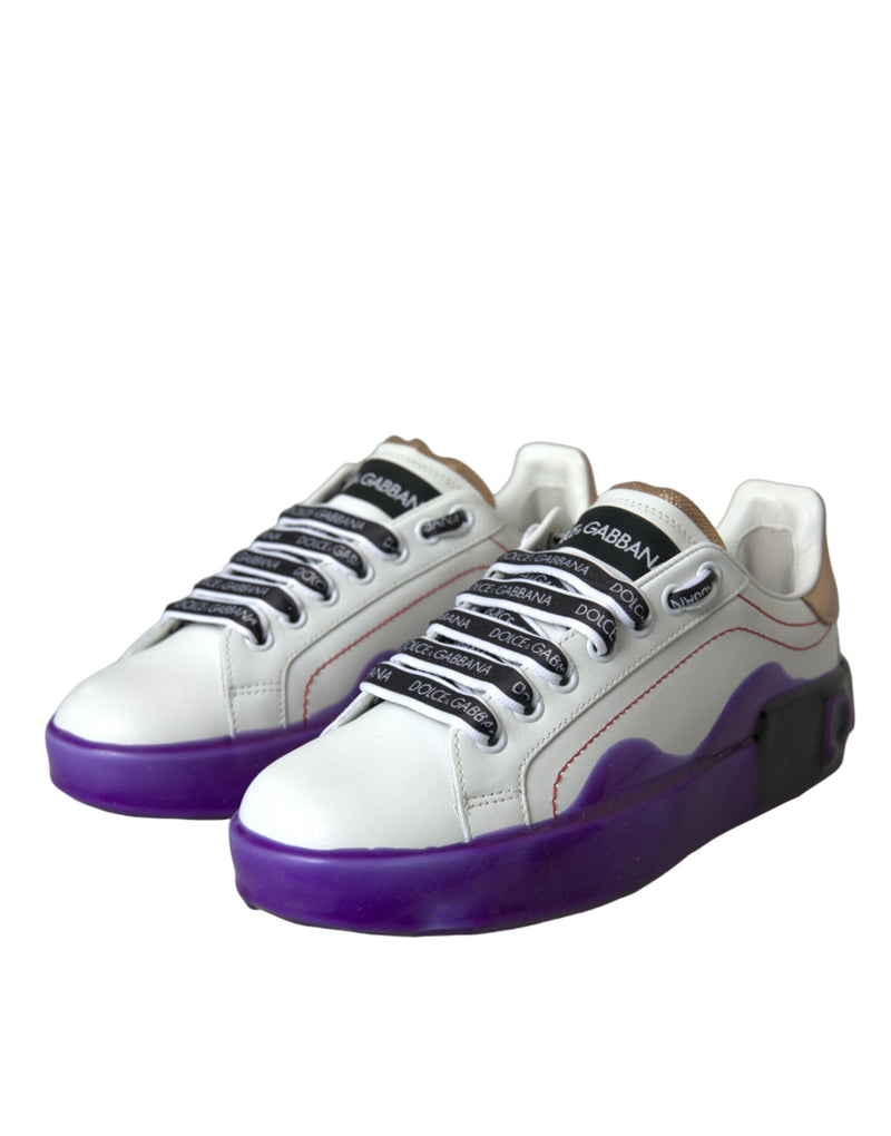 Dolce & Gabbana White Leather Portofino Low Top Sneakers
