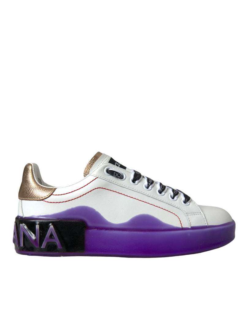 Dolce & Gabbana White Leather Portofino Low Top Sneakers