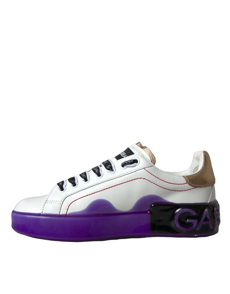 Dolce & Gabbana White Leather Portofino Low Top Sneakers