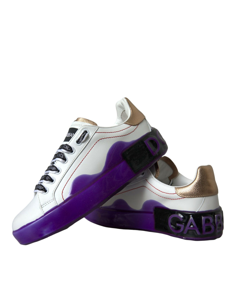 Dolce & Gabbana White Leather Portofino Low Top Sneakers