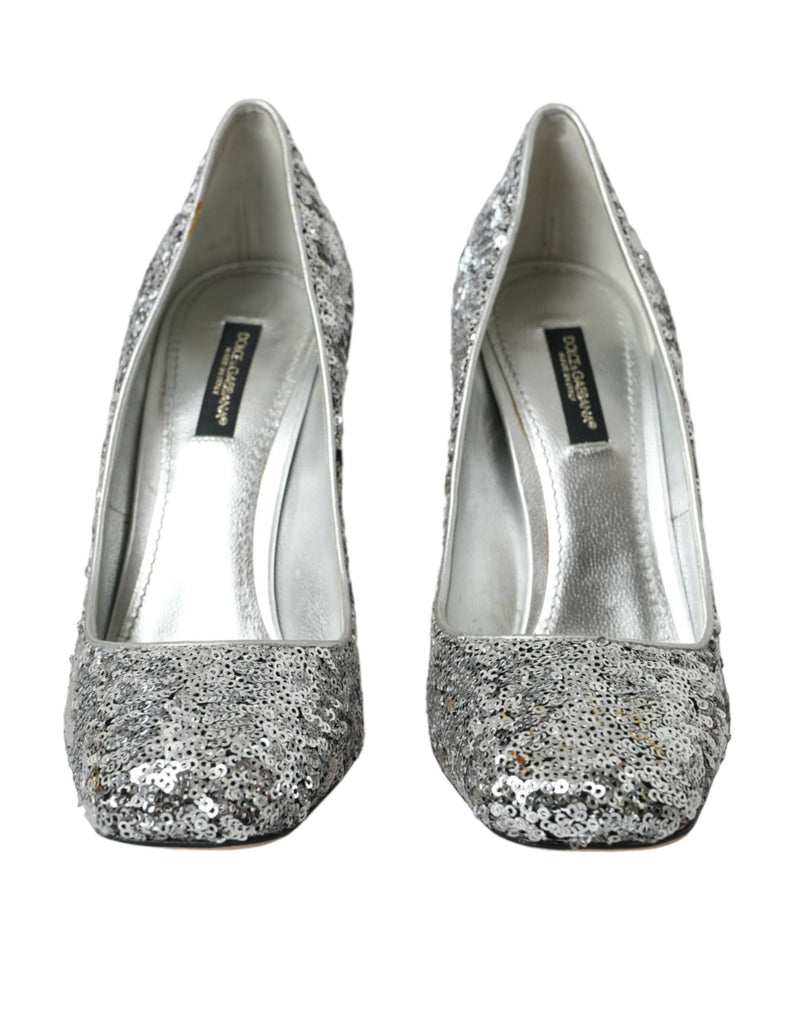 Dolce & Gabbana Silver Sequin Embellished Heels Pumps
