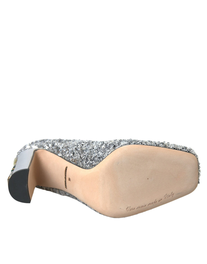 Dolce & Gabbana Silver Sequin Embellished Heels Pumps