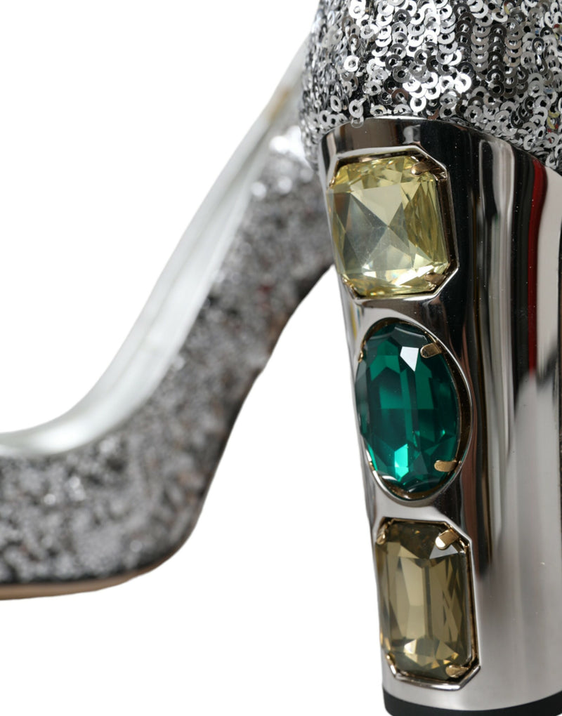 Dolce & Gabbana Silver Sequin Embellished Heels Pumps