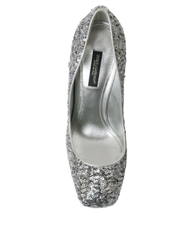 Dolce & Gabbana Silver Sequin Embellished Heels Pumps