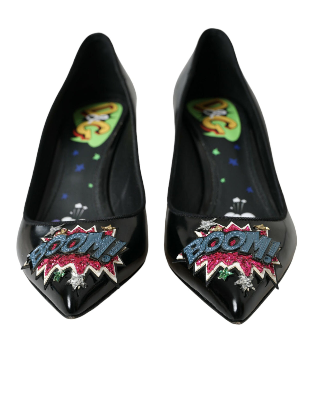 Dolce & Gabbana Black Leather BOOM Patch Heels Pumps