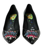 Dolce & Gabbana Black Leather BOOM Patch Heels Pumps