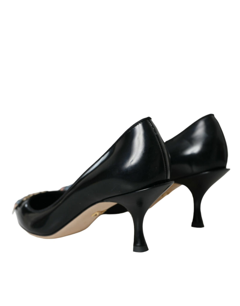 Dolce & Gabbana Black Leather BOOM Patch Heels Pumps