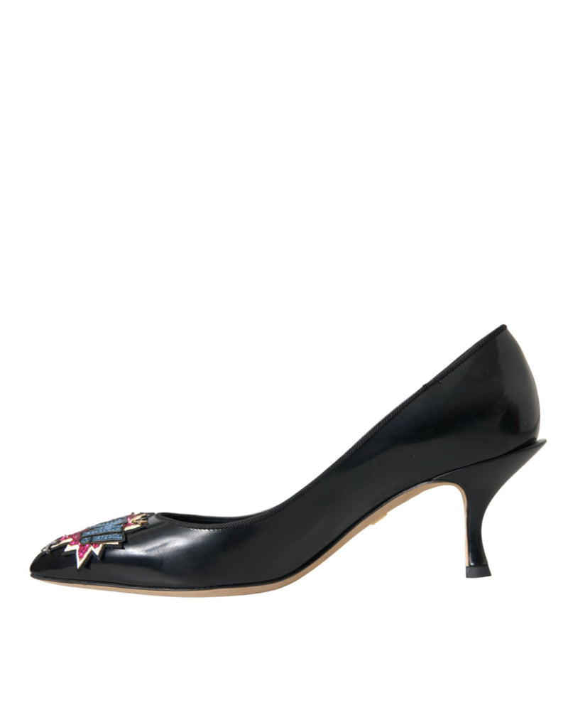 Dolce & Gabbana Black Leather BOOM Patch Heels Pumps