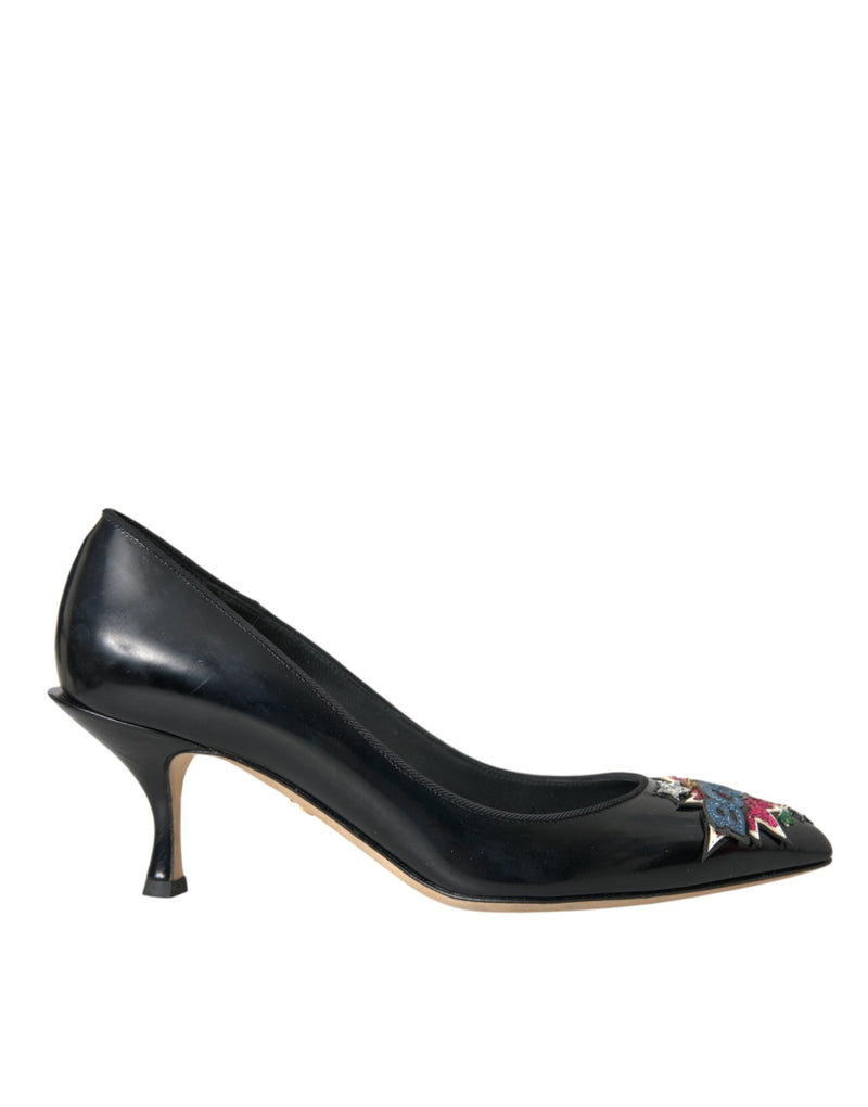 Dolce & Gabbana Black Leather BOOM Patch Heels Pumps