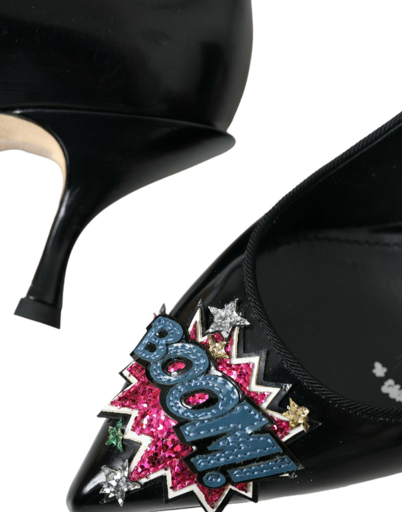 Dolce & Gabbana Black Leather BOOM Patch Heels Pumps