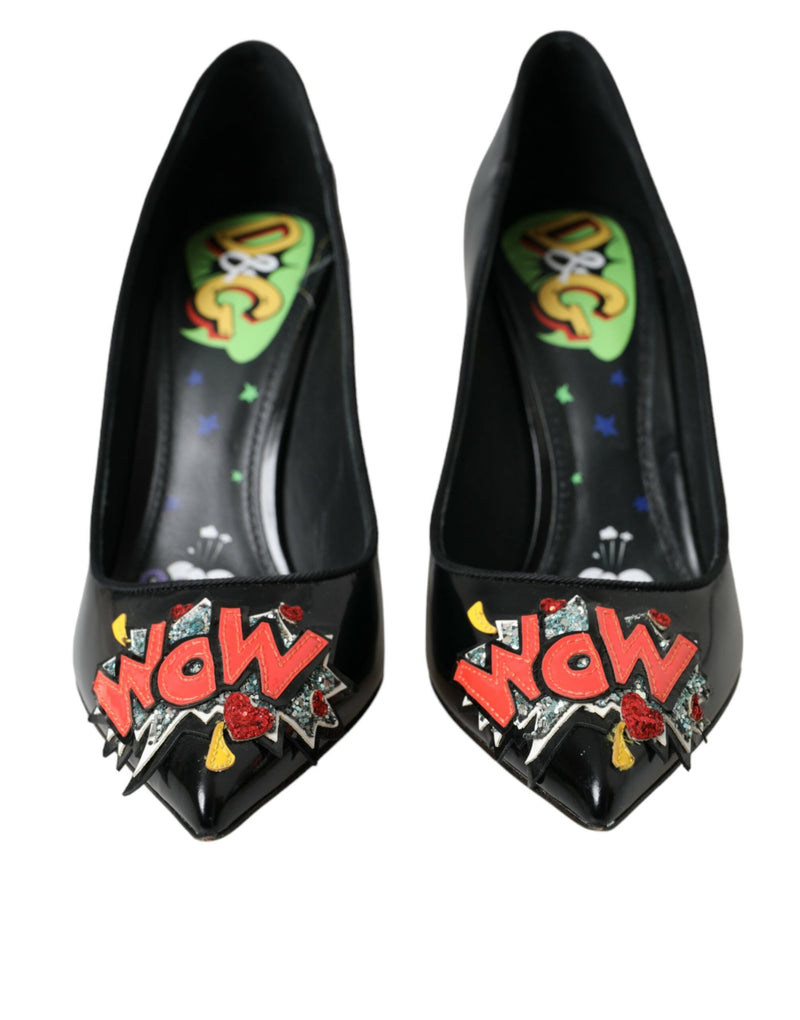 Dolce & Gabbana Black Leather WOW Patch Heels Pumps