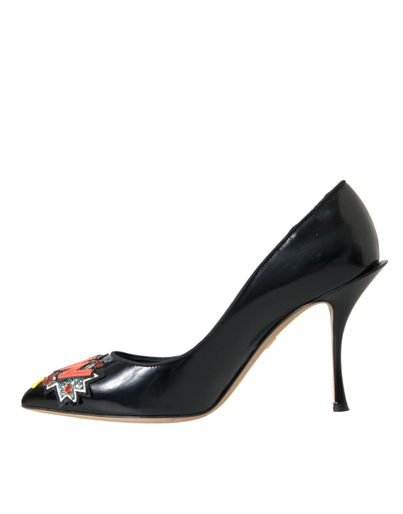 Dolce & Gabbana Black Leather WOW Patch Heels Pumps