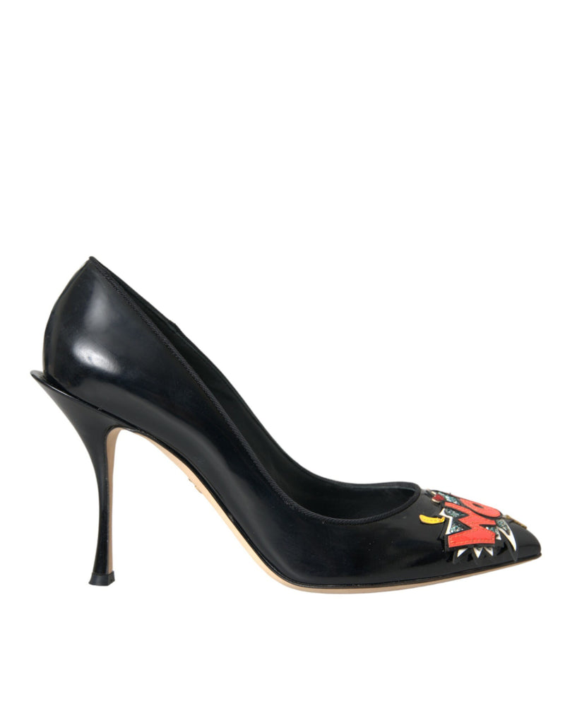 Dolce & Gabbana Black Leather WOW Patch Heels Pumps