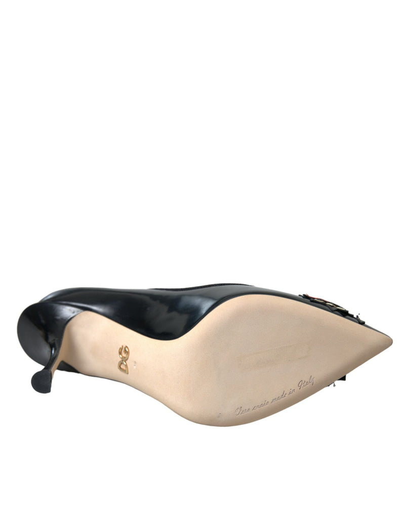 Dolce & Gabbana Black Leather WOW Patch Heels Pumps