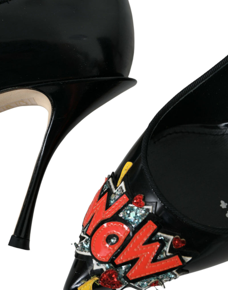 Dolce & Gabbana Black Leather WOW Patch Heels Pumps