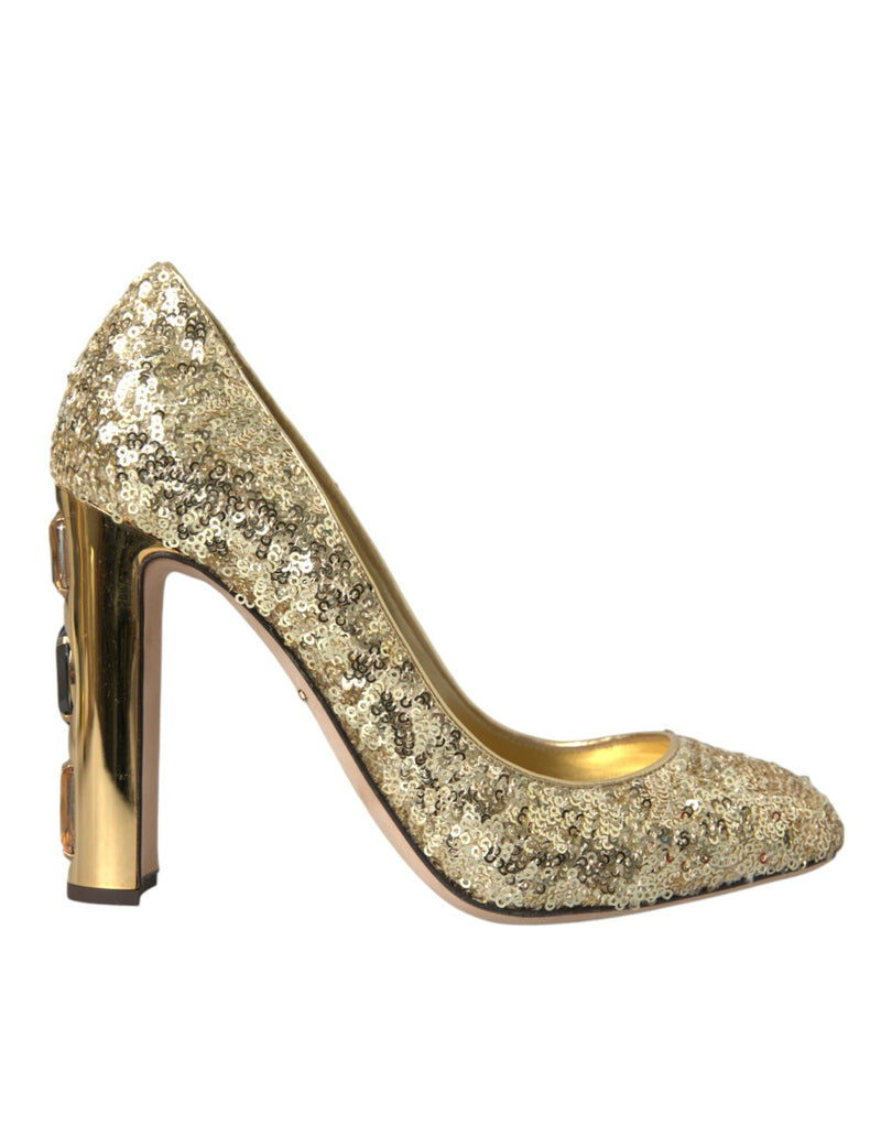 Dolce & Gabbana Gold Sequin Crystal Heels Pumps
