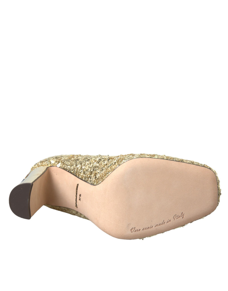 Dolce & Gabbana Gold Sequin Crystal Heels Pumps