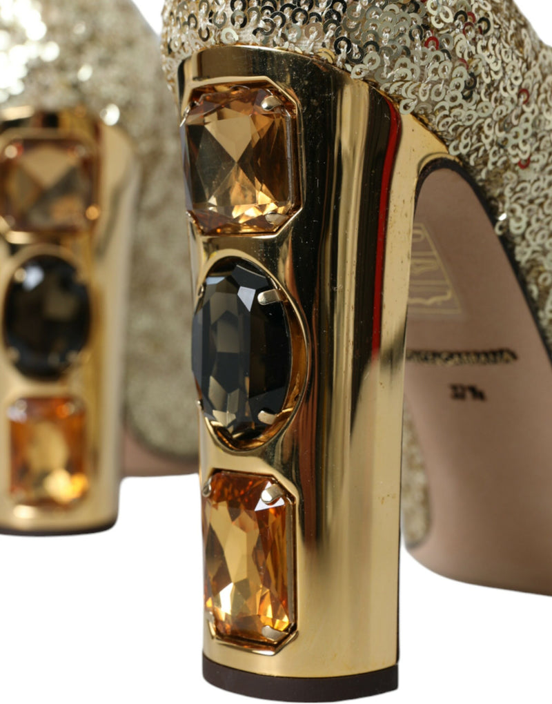 Dolce & Gabbana Gold Sequin Crystal Heels Pumps