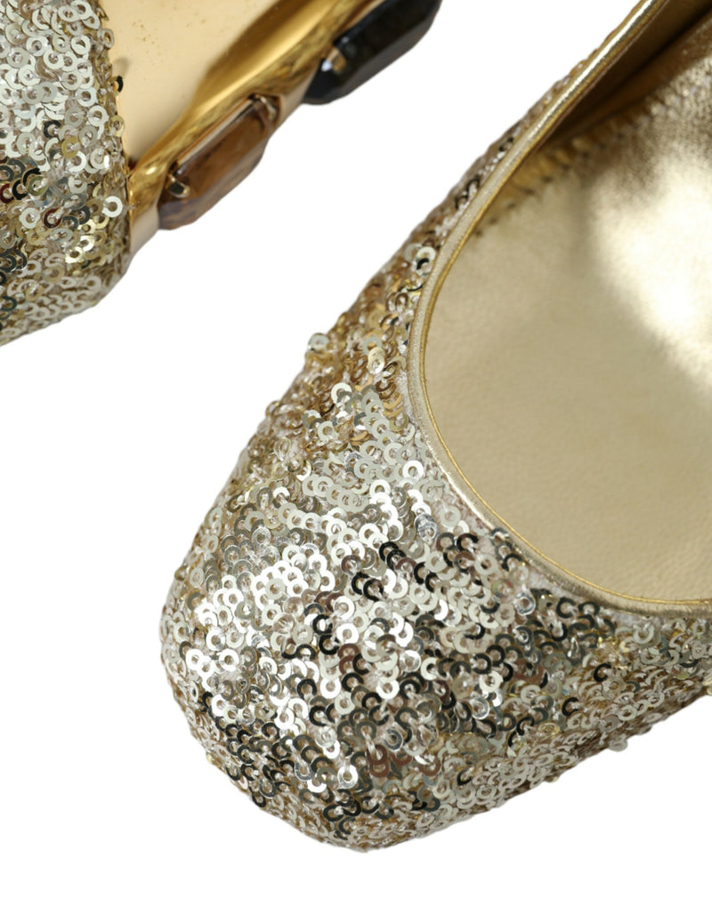 Dolce & Gabbana Gold Sequin Crystal Heels Pumps