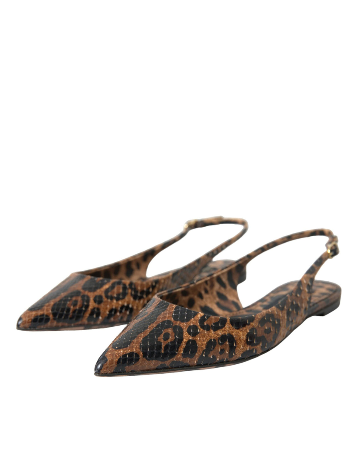 Dolce & Gabbana Brown Leopard Python Skin Slingback Flats